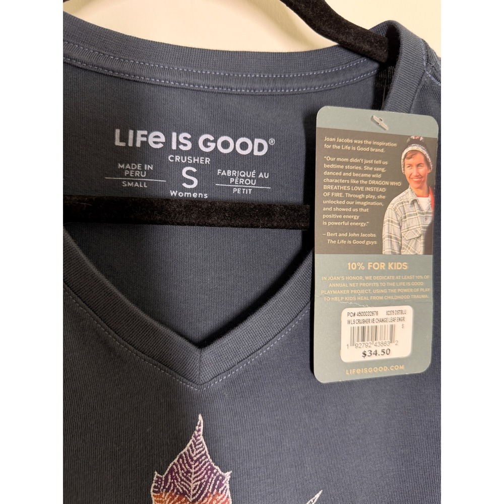Life is Good Long Sleeve Tee Womens S Blue NWT Change is Good Maple Leaf Crusher - Picture 2 of 9